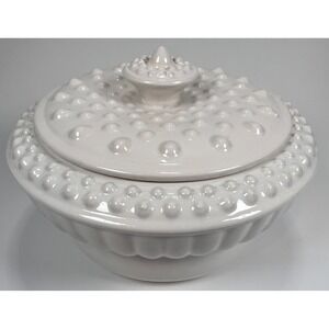 VTG McCoy Ceramic Milk Glass Hobnail Lidded Bowl Candy Dish MCM USA M46 7 x 5 in